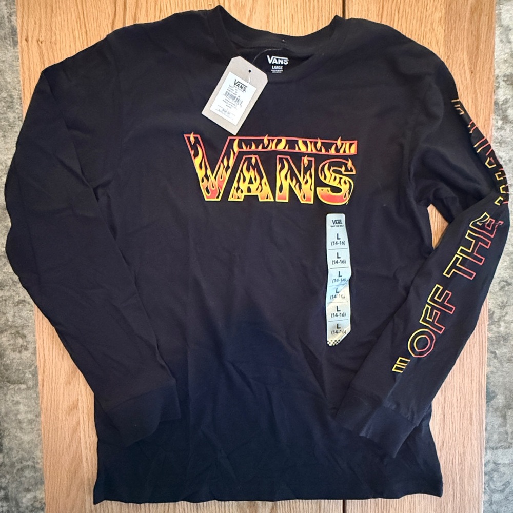 Vans Flame Logo Long Sleeve Tee – Size L (Boys) – New With Tags